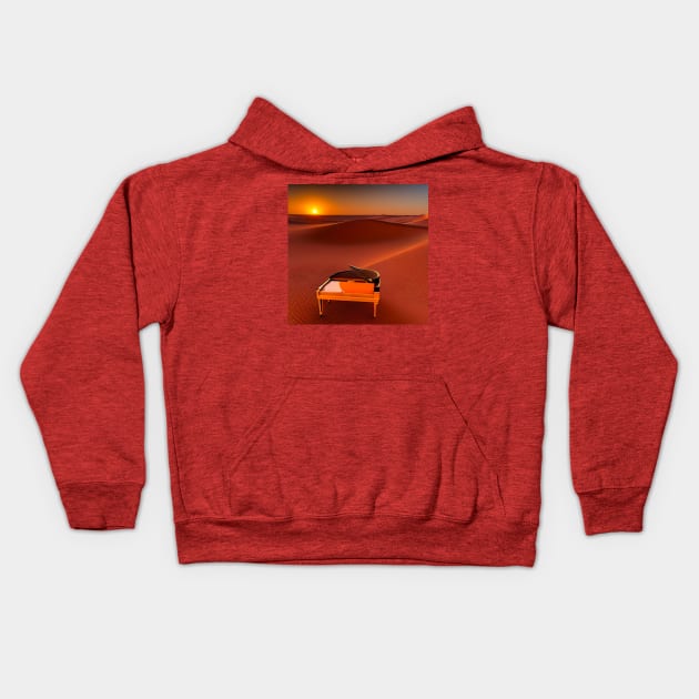 An Abstract Looking Piano Alone In The Sahara Desert At Sunrise. Kids Hoodie by Musical Art By Andrew